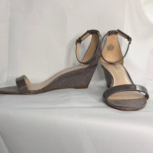 Nine West Gray Textured Ankle-Strap Wedge Sandals